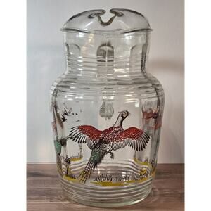 Vintage Hazel Atlas Pheasants In Flight Hunting Scene 64oz Glass Pitcher
